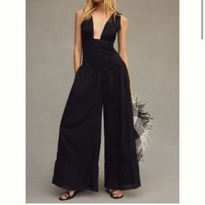 Anthropologie deep-v button-front wide-leg jumpsuit